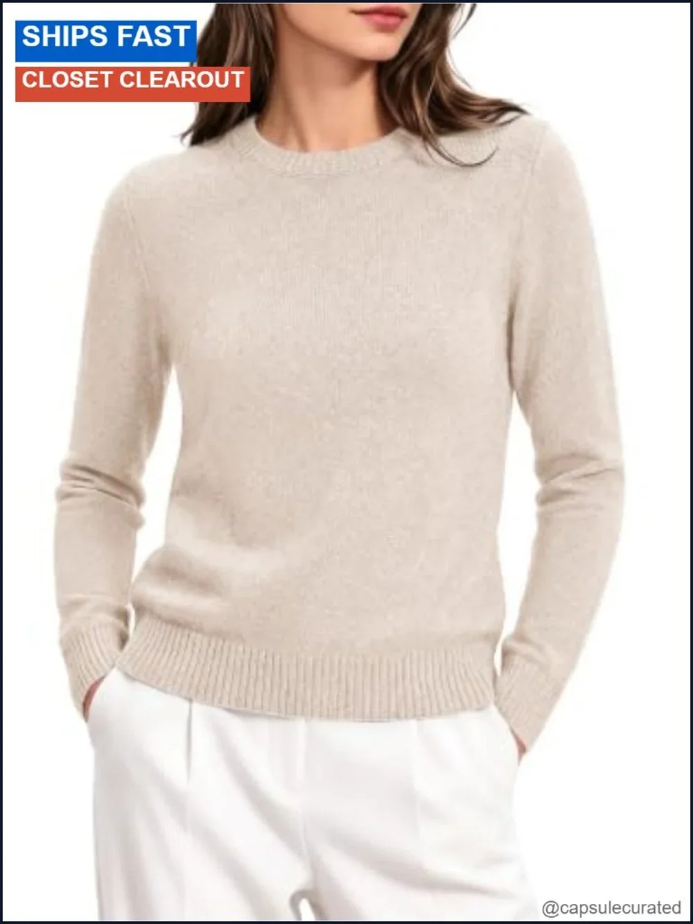 Cashmere Merino Wool Crewneck Pullover Sweater Long Sleeve Women